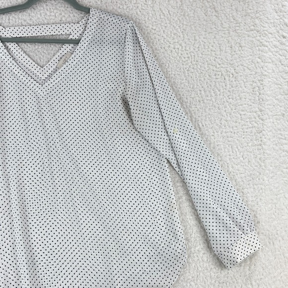 LOFT Outlet White Black Polka‎ Dot Print Shirt Womens V-Neck Long Sleeve Size L - Picture 4 of 16